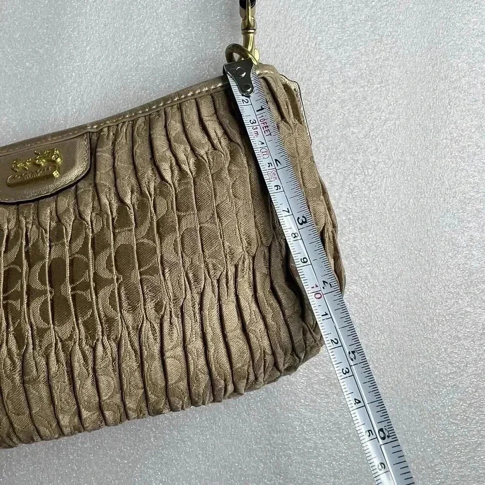 COACH Signature Madison Gold Gathered Pleated Leather‎ Strap Handbag Wristlet - Picture 9 of 13